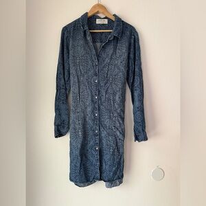 Anthropologie Blue Chambray Floral Shirt Dress Tie Waist